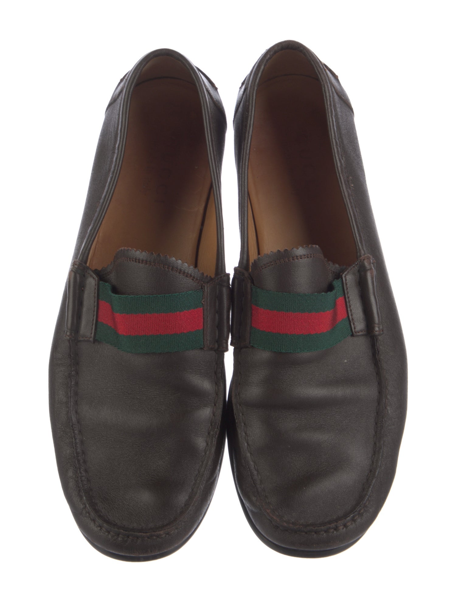 Gucci Web Accent Leather Loafers